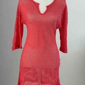 Tart Pink Sheer Mesh Beach Cover Up Dress XS Resort Swim Tunic